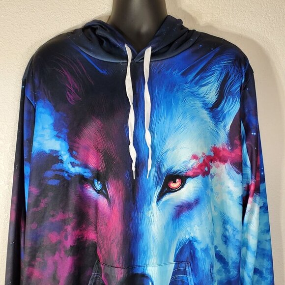 Wolf Galaxy Graphic Hoodie 4XL Unisex Pullover Drawstring Hood Polyester Blend - Picture 2 of 8